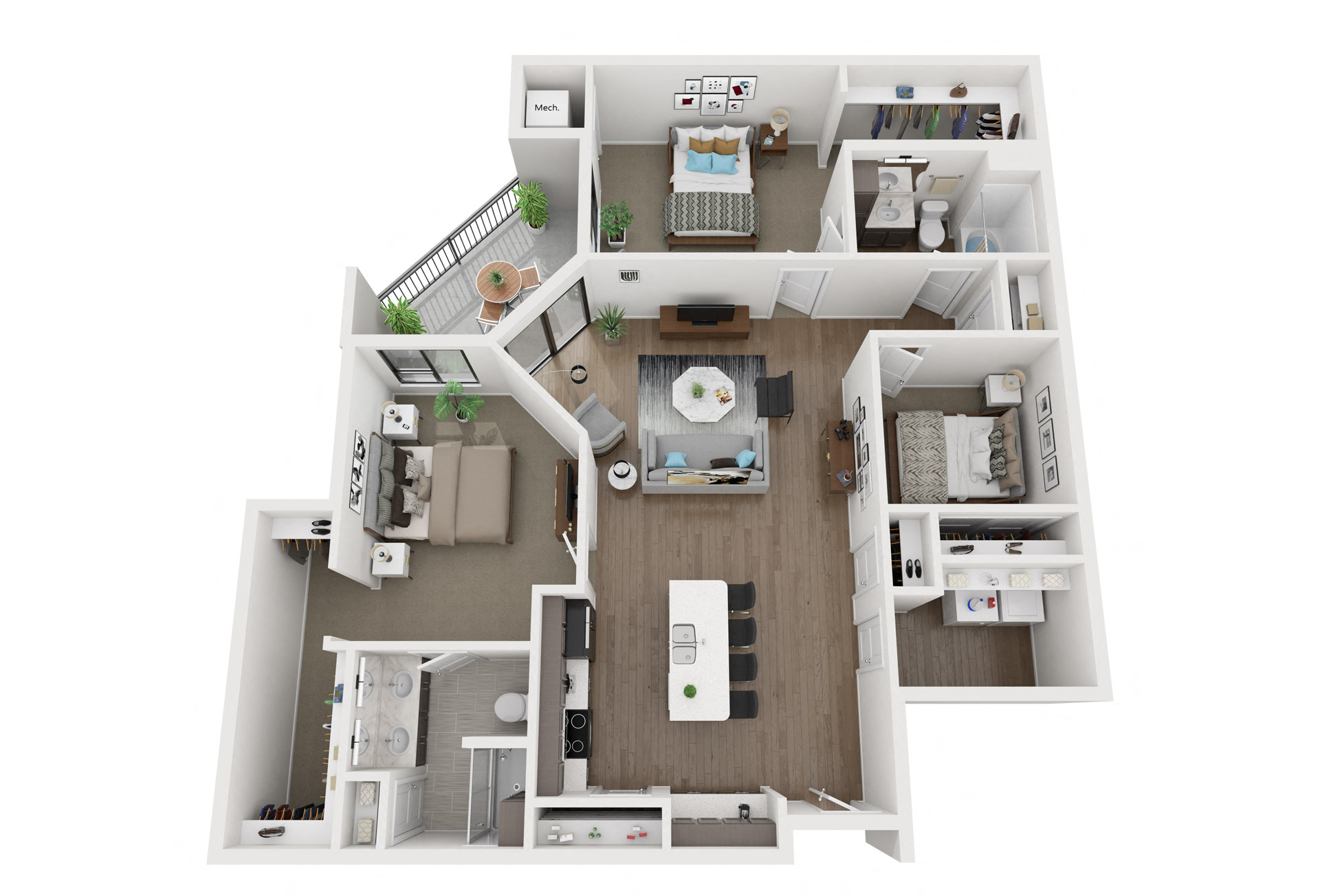 Floor plan for 3 beds, 2 baths, 1412 sqft